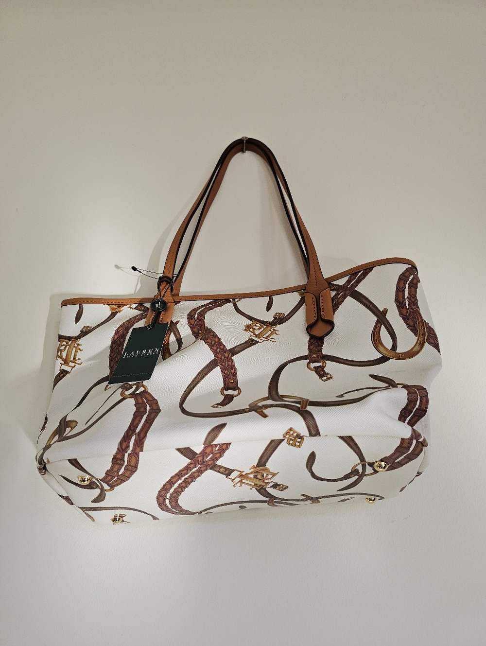 LAUREN by Ralph Lauren Caldwell Belting Classic Tote in White - Picture 6 of 16